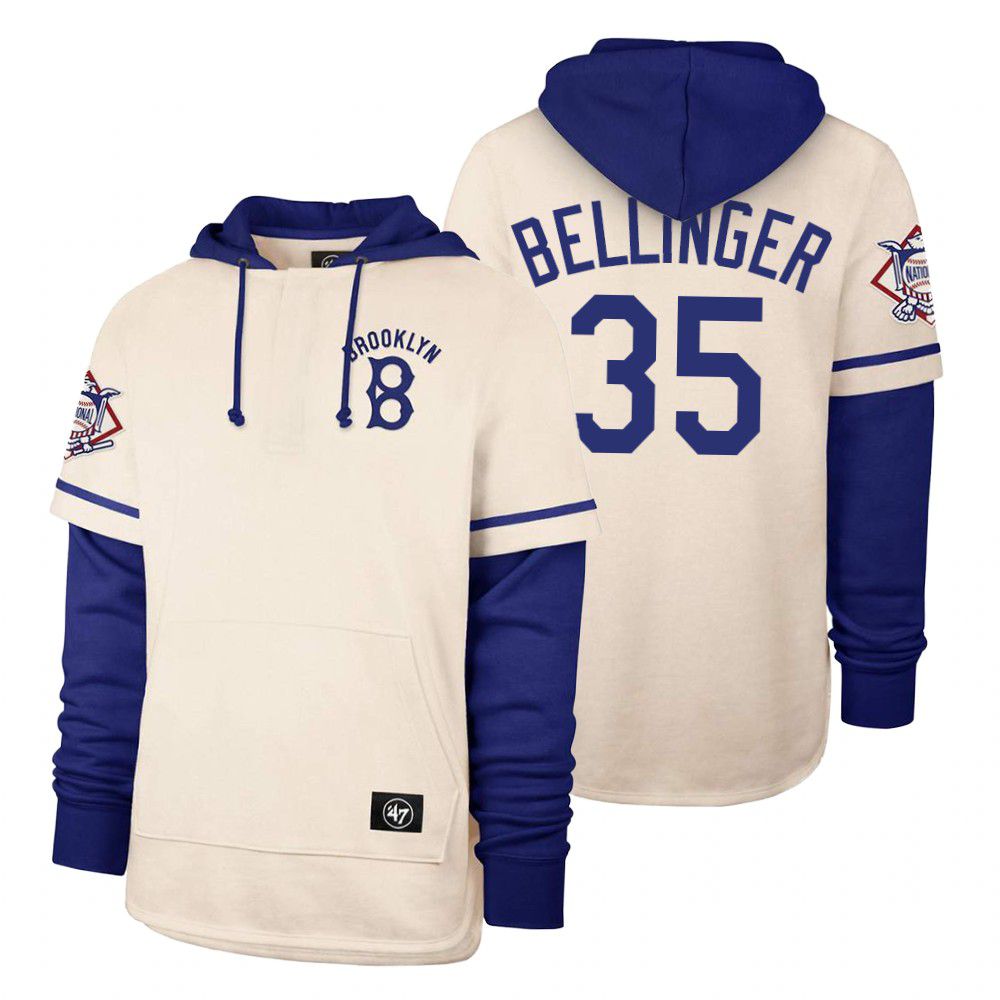 Men Los Angeles Dodgers #35 Bellinger Cream 2021 Pullover Hoodie MLB Jersey->los angeles dodgers->MLB Jersey